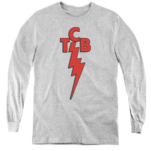 AN OFFCIALLY LICENSED ELVIS PRESLEY TCB YOUTH LONG SLEEVE T-SHIRT ATHLETIC HEATHER