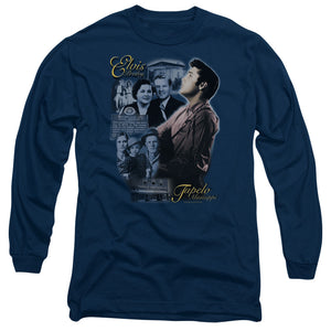 AN OFFCIALLY LICENSED ELVIS PRESLEY TUPELO MEN'S LONG SLEEVE T-SHIRT NAVY