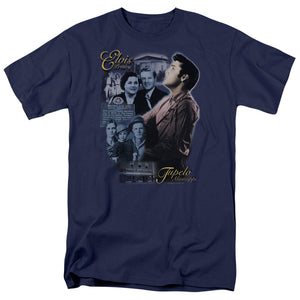 AN OFFCIALLY LICENSED ELVIS PRESLEY TUPELO MEN'S REGULAR FIT T-SHIRT NAVY