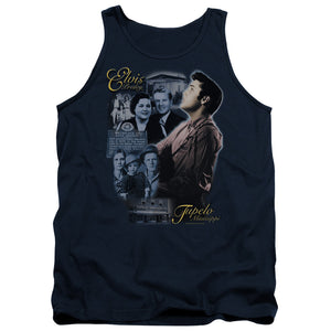 AN OFFCIALLY LICENSED ELVIS PRESLEY TUPELO ADULT UNISEX TANK TOP NAVY