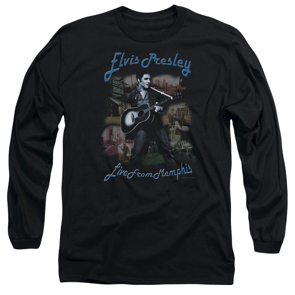 AN OFFCIALLY LICENSED ELVIS PRESLEY MEMPHIS MEN'S LONG SLEEVE T-SHIRT BLACK