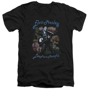 AN OFFCIALLY LICENSED ELVIS PRESLEY MEMPHIS MEN'S V-NECK T-SHIRT BLACK