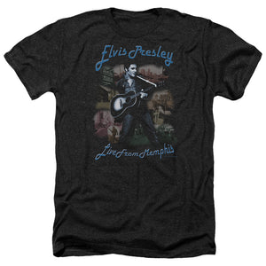 AN OFFCIALLY LICENSED ELVIS PRESLEY MEMPHIS MEN'S HEATHER T-SHIRT CHARCOAL