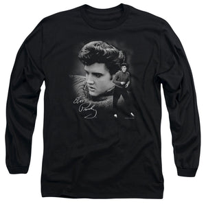 AN OFFCIALLY LICENSED ELVIS PRESLEY SWEATER MEN'S LONG SLEEVE T-SHIRT BLACK