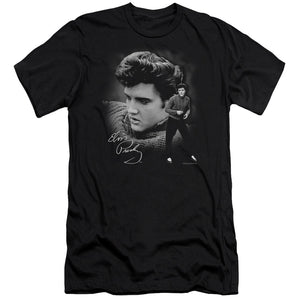 AN OFFCIALLY LICENSED ELVIS PRESLEY SWEATER MEN'S PREMIUM SLIM FIT T-SHIRT BLACK