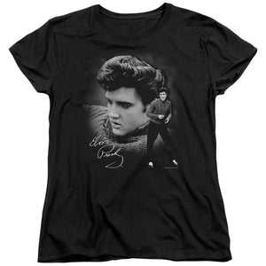 AN OFFCIALLY LICENSED ELVIS PRESLEY SWEATER WOMEN'S REGULAR FIT T-SHIRT BLACK