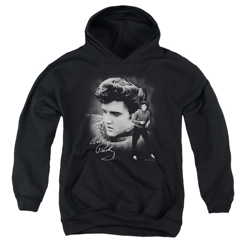 AN OFFCIALLY LICENSED ELVIS PRESLEY SWEATER YOUTH HOODIE BLACK