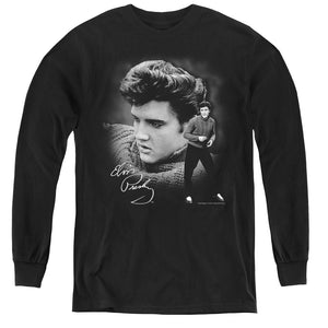 AN OFFCIALLY LICENSED ELVIS PRESLEY SWEATER YOUTH LONG SLEEVE T-SHIRT BLACK