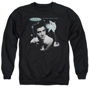 AN OFFCIALLY LICENSED ELVIS PRESLEY TEAL PORTRAIT ADULT UNISEX CREWNECK SWEATSHIRT BLACK