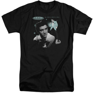 AN OFFCIALLY LICENSED ELVIS PRESLEY TEAL PORTRAIT MEN'S TALL FIT T-SHIRT BLACK