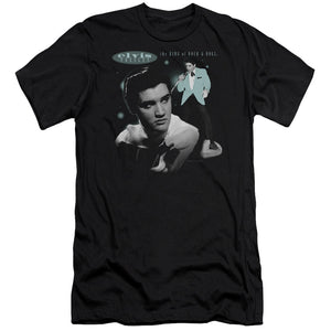 AN OFFCIALLY LICENSED ELVIS PRESLEY TEAL PORTRAIT MEN'S PREMIUM SLIM FIT T-SHIRT BLACK