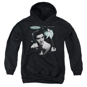 AN OFFCIALLY LICENSED ELVIS PRESLEY TEAL PORTRAIT YOUTH HOODIE BLACK