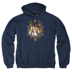 AN OFFCIALLY LICENSED ELVIS PRESLEY ALOHA FROM HAWAII ADULT UNISEX PULLOVER HOODIE NAVY