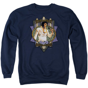 AN OFFCIALLY LICENSED ELVIS PRESLEY ALOHA FROM HAWAII ADULT UNISEX CREWNECK SWEATSHIRT NAVY