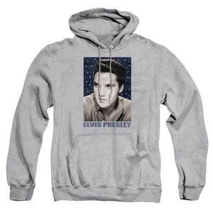 AN OFFCIALLY LICENSED ELVIS PRESLEY BLUE SPARKLE ADULT UNISEX PULLOVER HOODIE ATHLETIC HEATHER