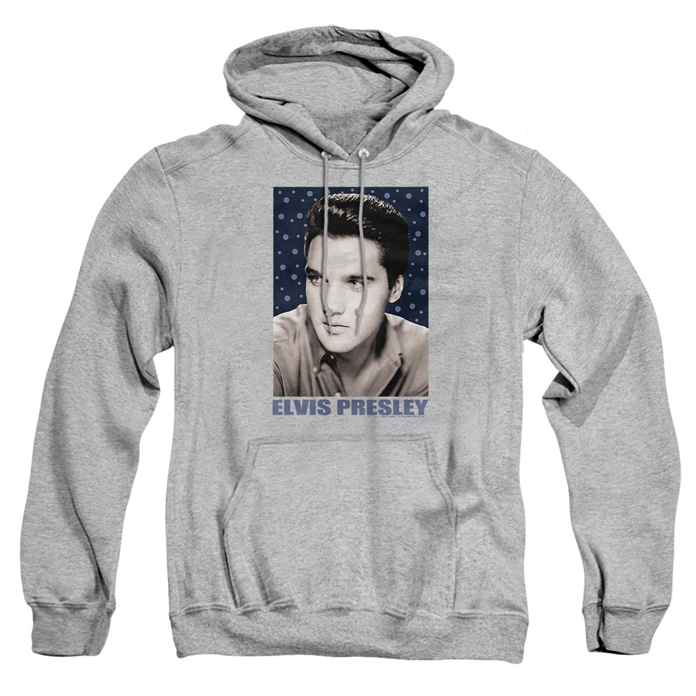 AN OFFCIALLY LICENSED ELVIS PRESLEY BLUE SPARKLE ADULT UNISEX PULLOVER HOODIE ATHLETIC HEATHER