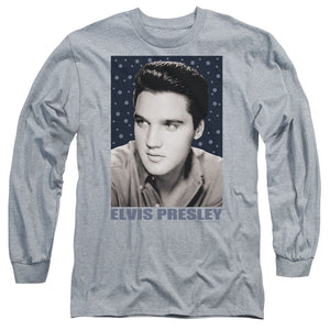AN OFFCIALLY LICENSED ELVIS PRESLEY BLUE SPARKLE MEN'S LONG SLEEVE T-SHIRT ATHLETIC HEATHER