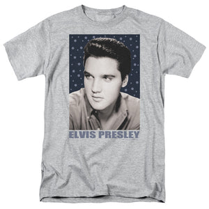 AN OFFCIALLY LICENSED ELVIS PRESLEY BLUE SPARKLE MEN'S REGULAR FIT T-SHIRT ATHLETIC HEATHER