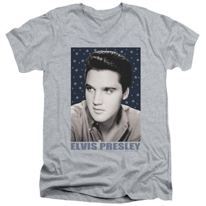 AN OFFCIALLY LICENSED ELVIS PRESLEY BLUE SPARKLE MEN'S V-NECK T-SHIRT ATHLETIC HEATHER