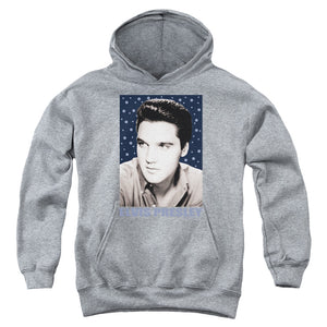 AN OFFCIALLY LICENSED ELVIS PRESLEY BLUE SPARKLE YOUTH HOODIE ATHLETIC HEATHER