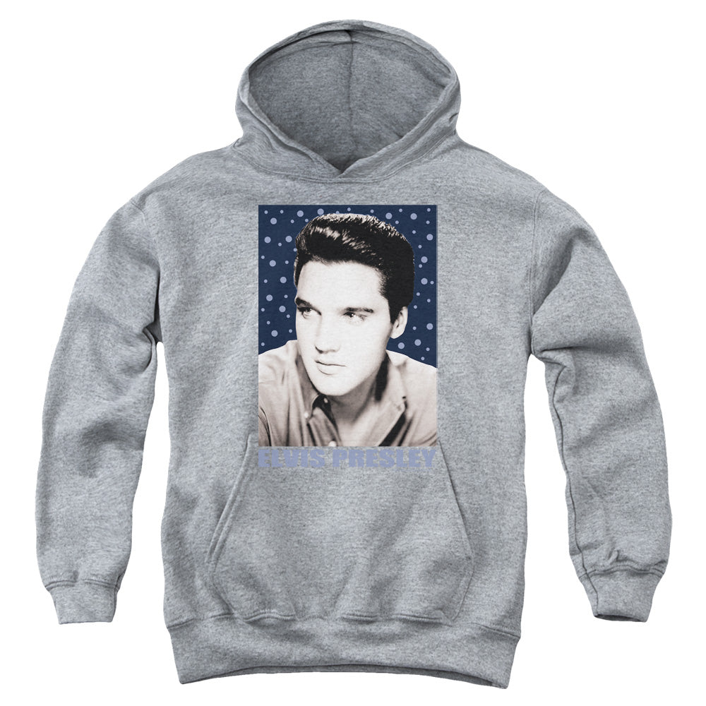 AN OFFCIALLY LICENSED ELVIS PRESLEY BLUE SPARKLE YOUTH HOODIE ATHLETIC HEATHER