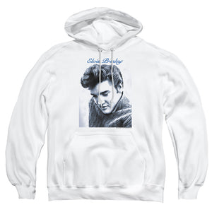 AN OFFCIALLY LICENSED ELVIS PRESLEY SCRIPT SWEATER ADULT UNISEX PULLOVER HOODIE WHITE