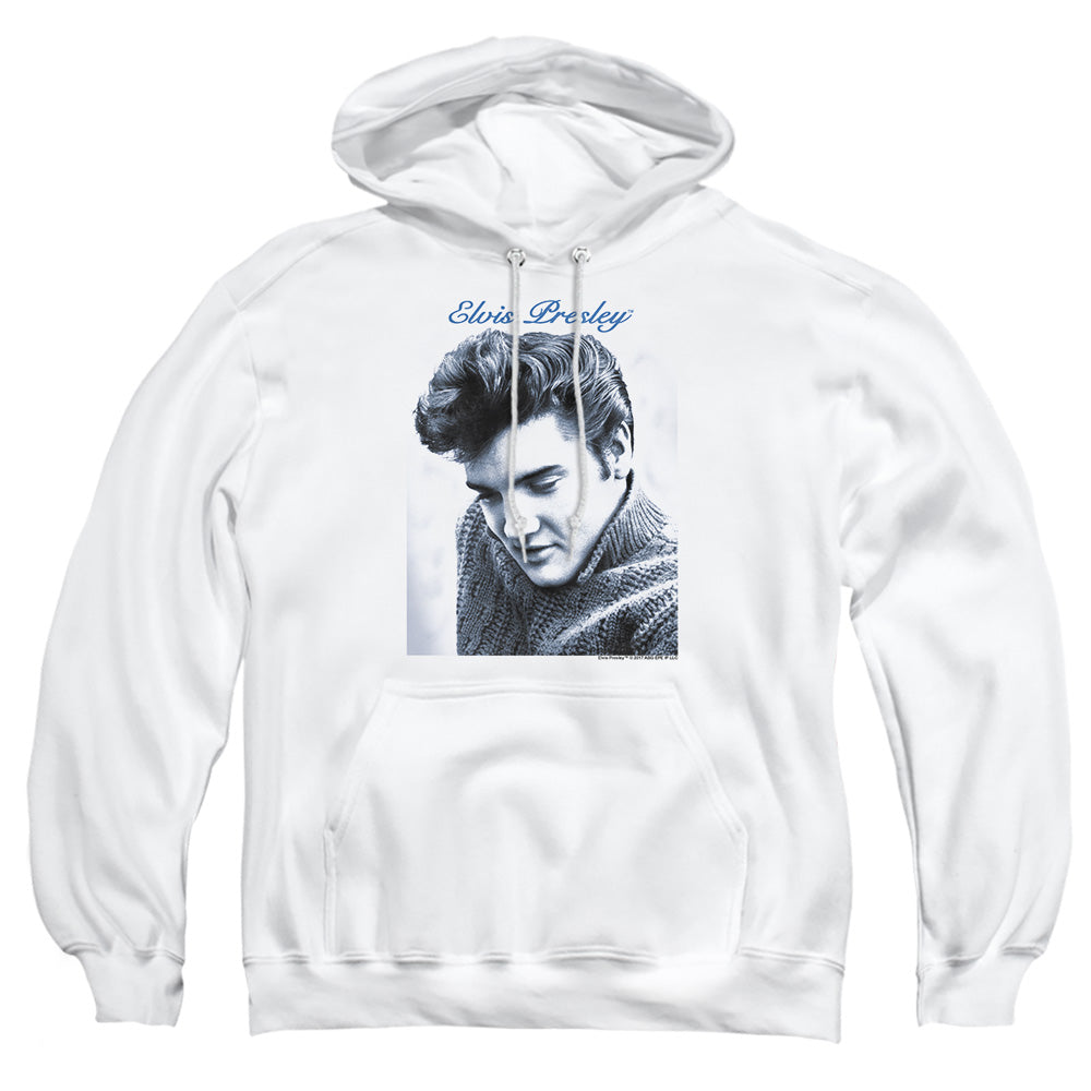 AN OFFCIALLY LICENSED ELVIS PRESLEY SCRIPT SWEATER ADULT UNISEX PULLOVER HOODIE WHITE