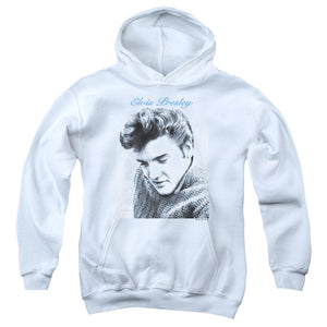 AN OFFCIALLY LICENSED ELVIS PRESLEY SCRIPT SWEATER YOUTH HOODIE WHITE
