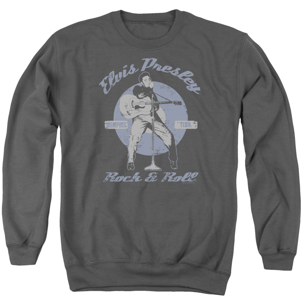 AN OFFCIALLY LICENSED ELVIS PRESLEY ROCK & ROLL ADULT UNISEX CREWNECK SWEATSHIRT CHARCOAL