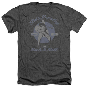AN OFFCIALLY LICENSED ELVIS PRESLEY ROCK & ROLL MEN'S HEATHER T-SHIRT CHARCOAL
