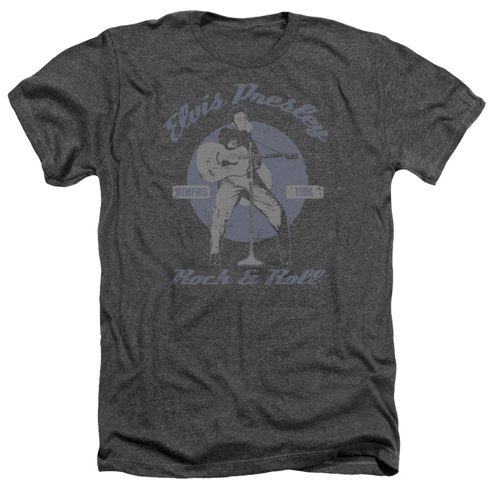 AN OFFCIALLY LICENSED ELVIS PRESLEY ROCK & ROLL MEN'S HEATHER T-SHIRT CHARCOAL