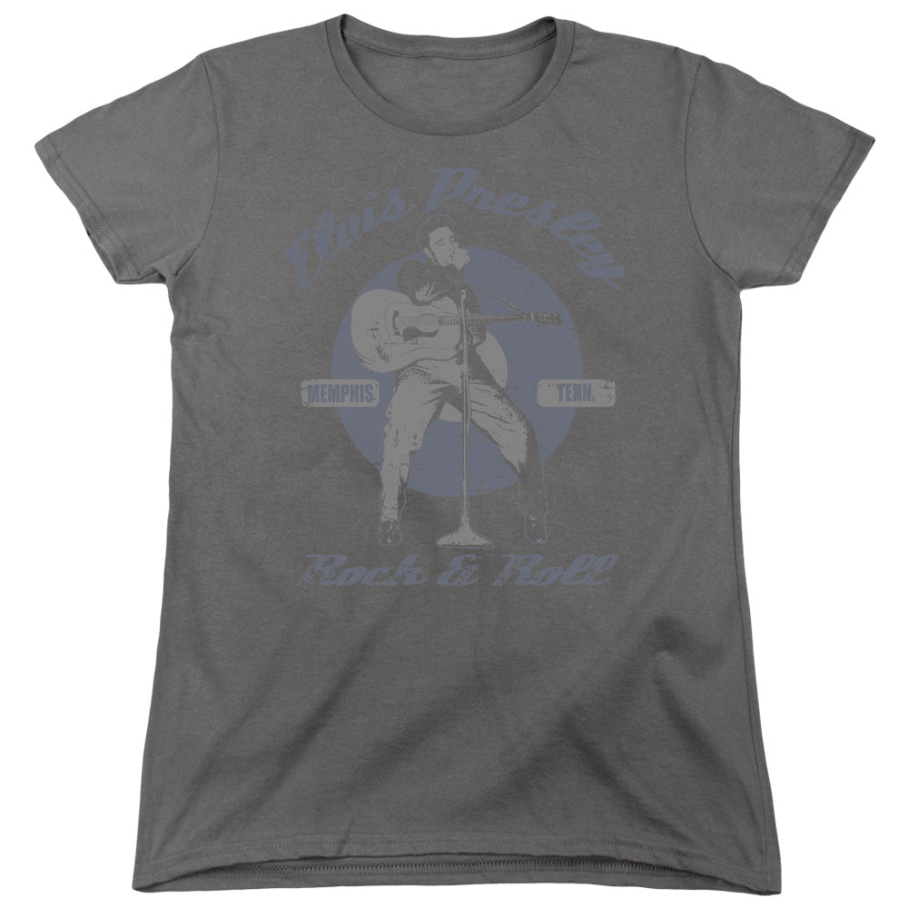 AN OFFCIALLY LICENSED ELVIS PRESLEY ROCK & ROLL WOMEN'S REGULAR FIT T-SHIRT CHARCOAL
