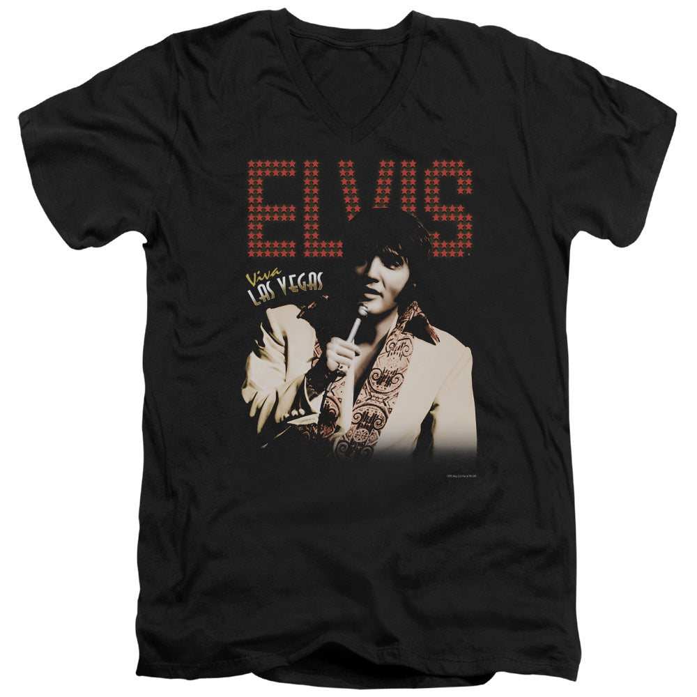 AN OFFCIALLY LICENSED ELVIS PRESLEY VIVA STAR MEN'S V-NECK T-SHIRT BLACK