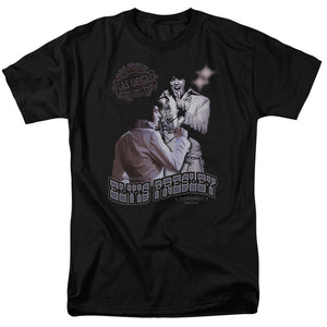 AN OFFCIALLY LICENSED ELVIS PRESLEY VIOLET VEGAS MEN'S REGULAR FIT T-SHIRT BLACK