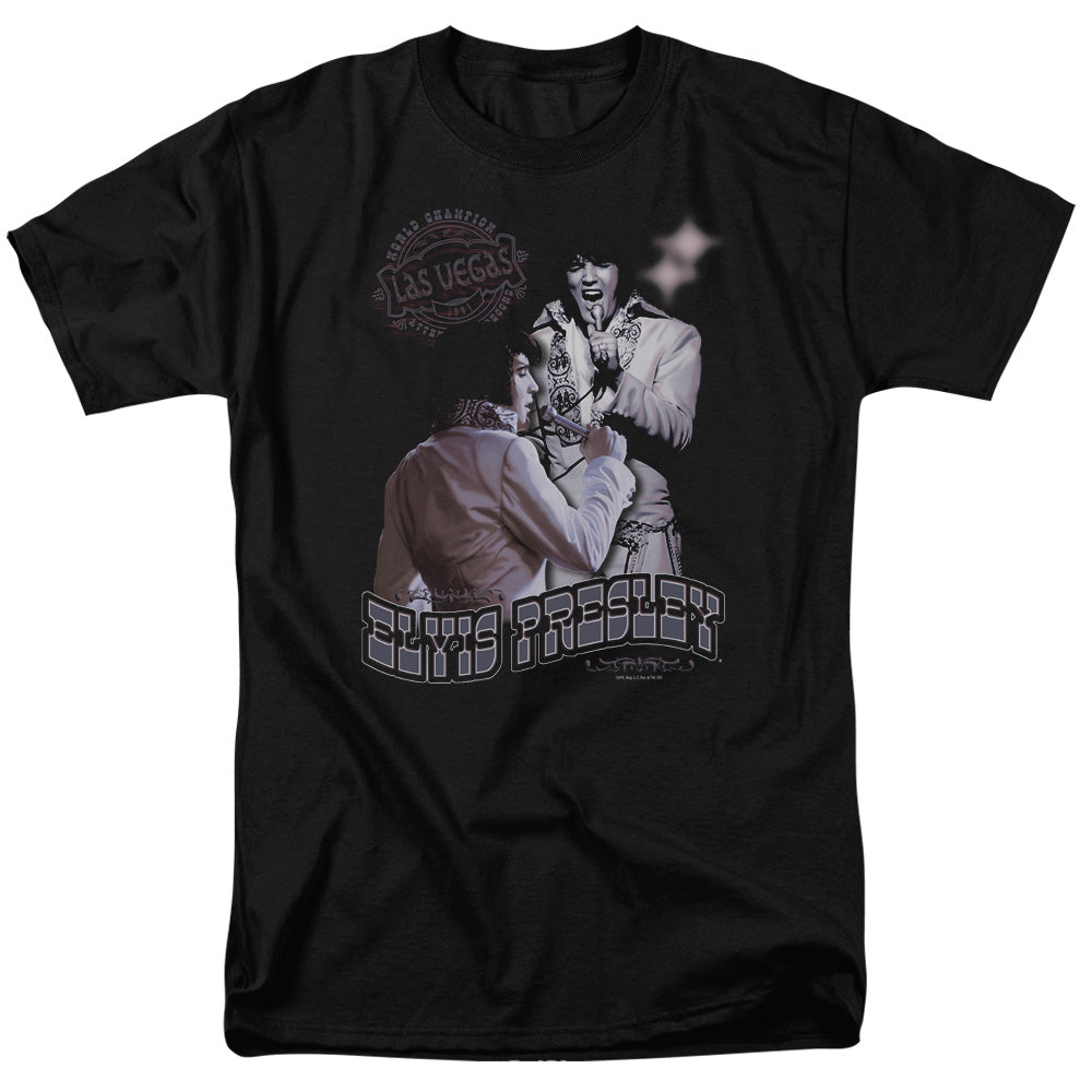 AN OFFCIALLY LICENSED ELVIS PRESLEY VIOLET VEGAS MEN'S REGULAR FIT T-SHIRT BLACK