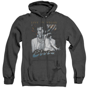 AN OFFCIALLY LICENSED ELVIS PRESLEY LIVE IN VEGAS ADULT UNISEX HEATHER PULLOVER HOODIE BLACK