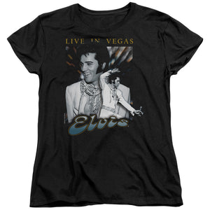 AN OFFCIALLY LICENSED ELVIS PRESLEY LIVE IN VEGAS WOMEN'S REGULAR FIT T-SHIRT BLACK