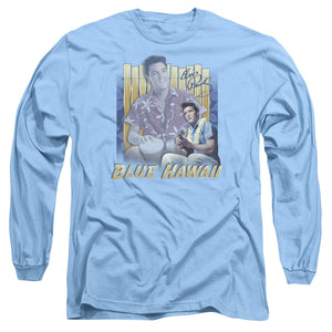 AN OFFCIALLY LICENSED ELVIS PRESLEY BLUE HAWAII MEN'S LONG SLEEVE T-SHIRT CAROLINA BLUE