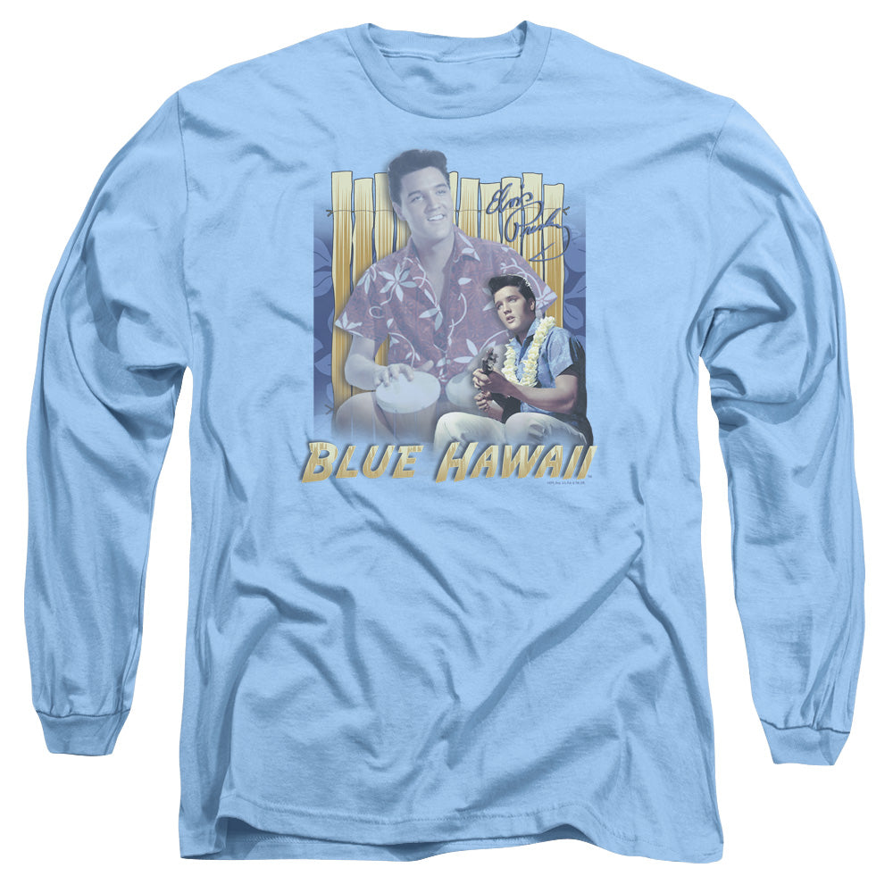 AN OFFCIALLY LICENSED ELVIS PRESLEY BLUE HAWAII MEN'S LONG SLEEVE T-SHIRT CAROLINA BLUE