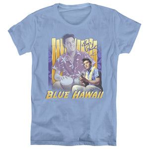 AN OFFCIALLY LICENSED ELVIS PRESLEY BLUE HAWAII WOMEN'S REGULAR FIT T-SHIRT CAROLINA BLUE