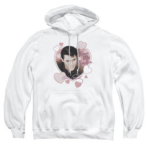 AN OFFCIALLY LICENSED ELVIS PRESLEY LOVE ME TENDER ADULT UNISEX PULLOVER HOODIE WHITE