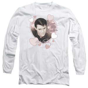 AN OFFCIALLY LICENSED ELVIS PRESLEY LOVE ME TENDER MEN'S LONG SLEEVE T-SHIRT WHITE