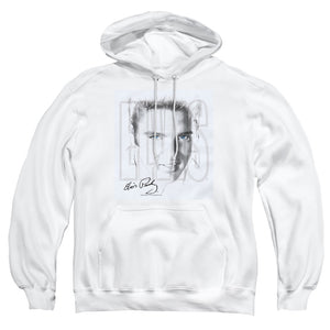 AN OFFCIALLY LICENSED ELVIS PRESLEY BLUE EYES ADULT UNISEX PULLOVER HOODIE WHITE