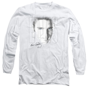 AN OFFCIALLY LICENSED ELVIS PRESLEY BLUE EYES MEN'S LONG SLEEVE T-SHIRT WHITE