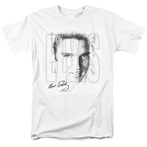 AN OFFCIALLY LICENSED ELVIS PRESLEY BLUE EYES MEN'S REGULAR FIT T-SHIRT WHITE