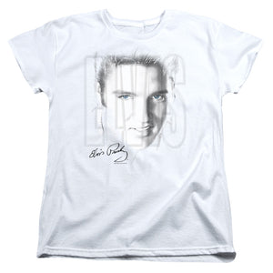 AN OFFCIALLY LICENSED ELVIS PRESLEY BLUE EYES WOMEN'S REGULAR FIT T-SHIRT WHITE