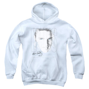 AN OFFCIALLY LICENSED ELVIS PRESLEY BLUE EYES YOUTH HOODIE WHITE