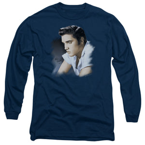 AN OFFCIALLY LICENSED ELVIS PRESLEY BLUE PROFILE MEN'S LONG SLEEVE T-SHIRT NAVY