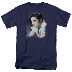 AN OFFCIALLY LICENSED ELVIS PRESLEY BLUE PROFILE MEN'S REGULAR FIT T-SHIRT NAVY