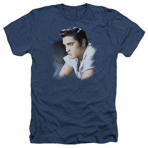 AN OFFCIALLY LICENSED ELVIS PRESLEY BLUE PROFILE MEN'S HEATHER T-SHIRT NAVY